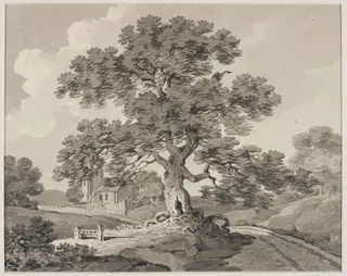 Landscape with church, by David Cox, 1800