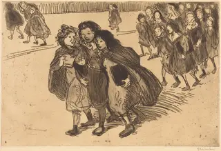 Girls Coming from School (Gamines sortant de l'ecole), by Théophile Alexandre Steinlen, ink, 1911