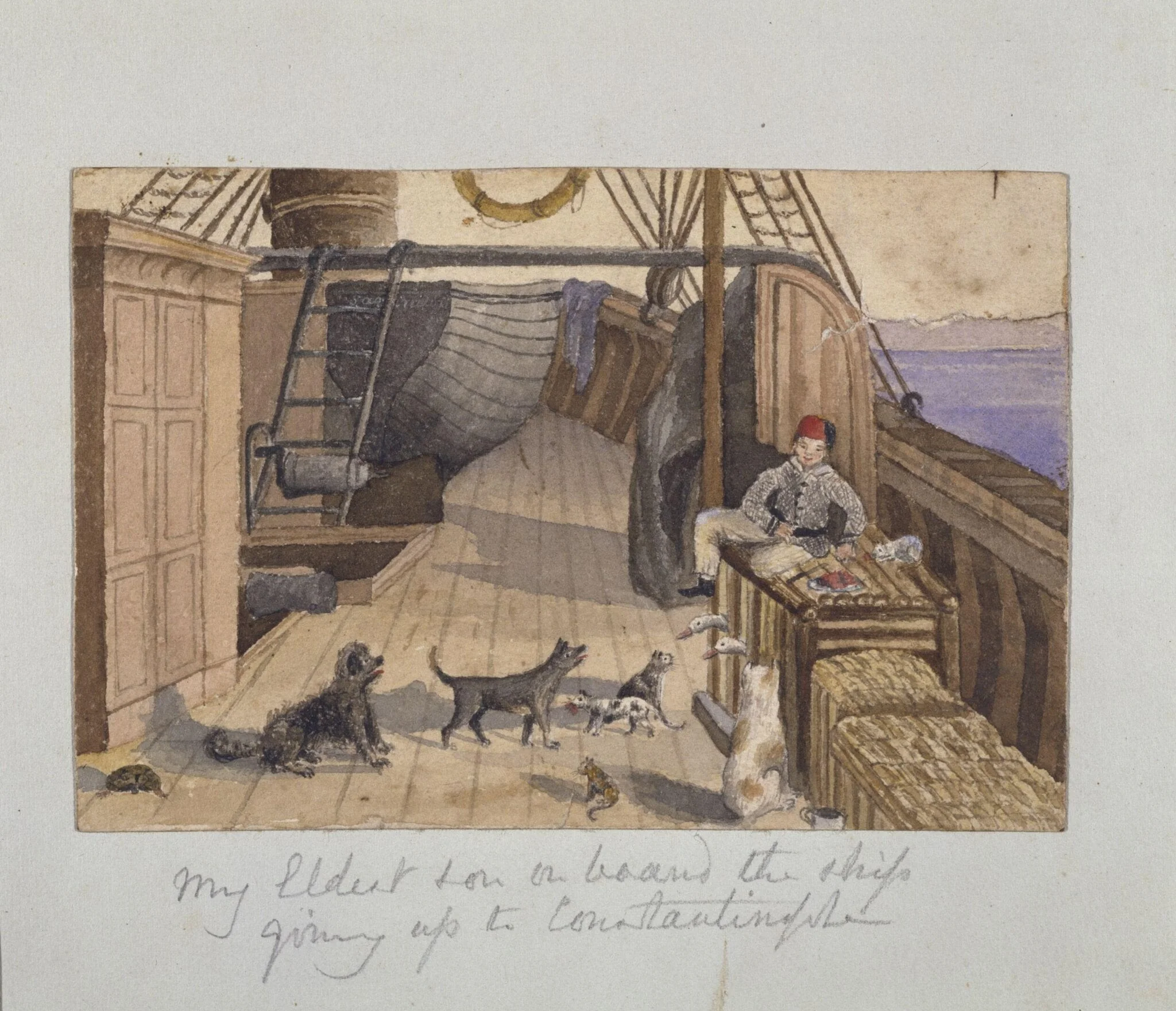 My Eldest son on board the ship going up to Constantinople, detail