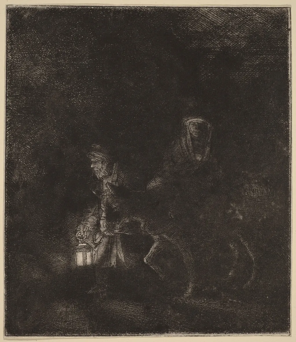 The Flight into Egypt: a Night Piece, by Rembrandt van Rijn, ink, 1651