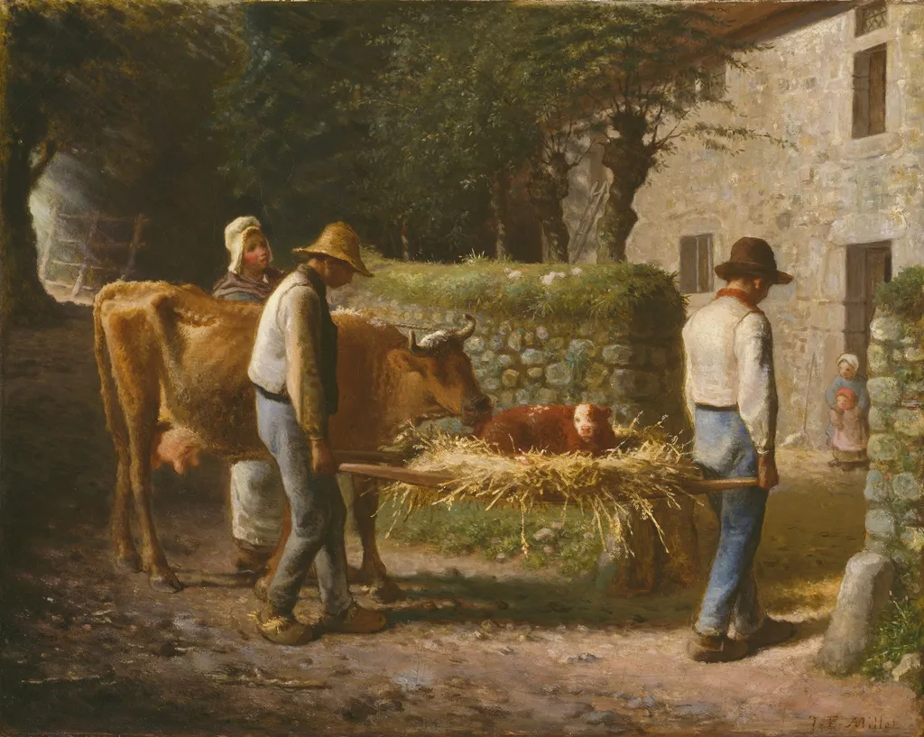 Peasants Bringing Home a Calf Born in the Fields, by Jean François Millet, oil, 1864