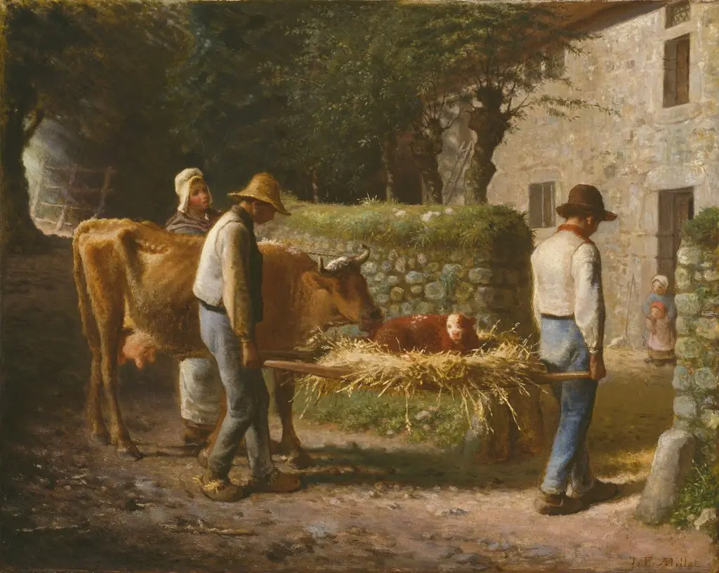 Peasants Bringing Home a Calf Born in the Fields, by Jean François Millet, oil, 1864