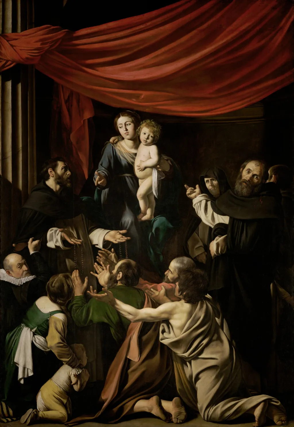 Madonna of the Rosary, by Caravaggio, oil, 1607