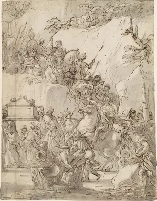 The Transport of the Ark of the Covenant, by Nicola Malinconico, ink