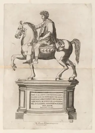 Equestrian Statue of Marcus Aurelius, by Monogrammist CB, ink, 1548