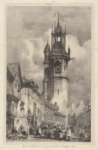 Tour du gros-horloge, Evreux, by Richard Parkes Bonington, ink, 1824