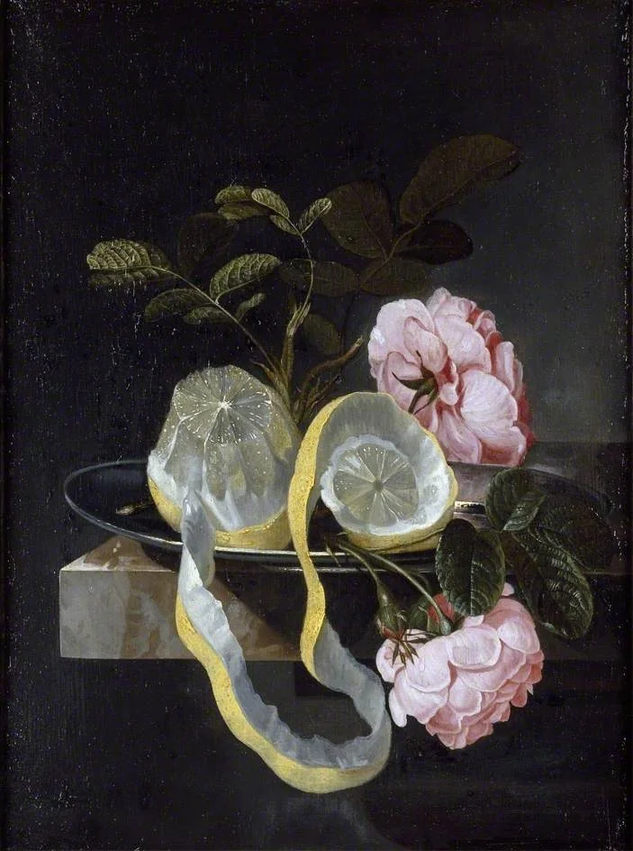 Still Life with a Lemon and pink Roses, detail