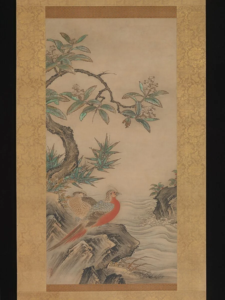 狩野松栄筆 四季花鳥図|Pheasants among Trees: Flowers of the Four Seasons, detail