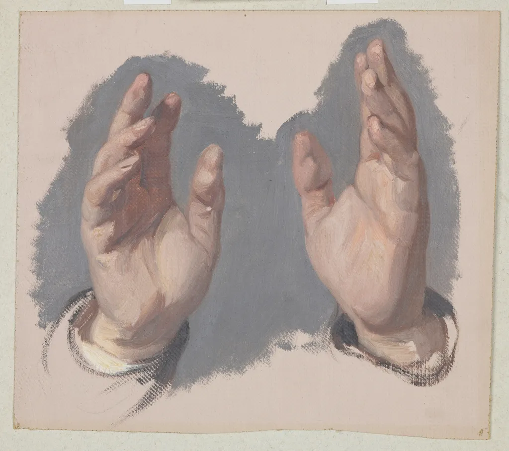 Study (I) of Both Hands of the Bishop to the Painting "The Oath of Queen Jadwiga", by Józef Simmler, oil, 1855