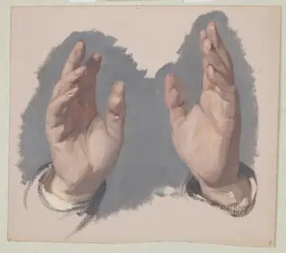 Study (I) of Both Hands of the Bishop to the Painting "The Oath of Queen Jadwiga", by Józef Simmler, oil, 1855