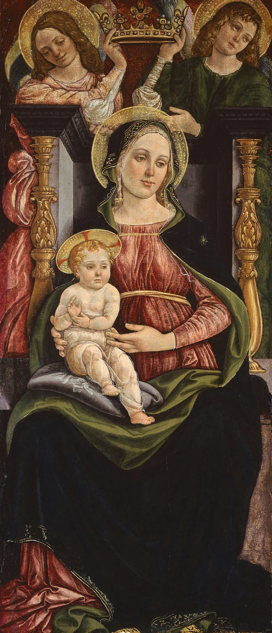 Virgin and Child Enthroned with Two Angels Holding a Crown, detail