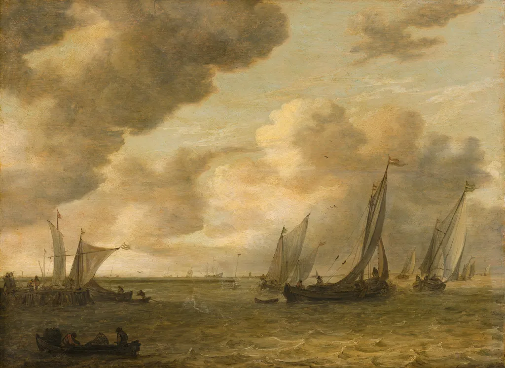 Estuary with Sailing Boats, by Jan van Goyen, oil, 1655
