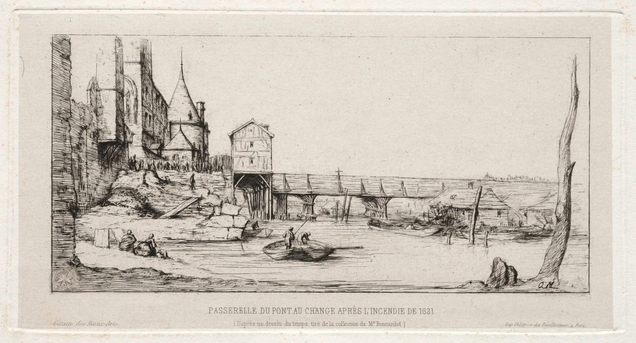 Footbridge Temporarily Replacing the Exchange Bridge,Paris, after the fire of 1621, detail
