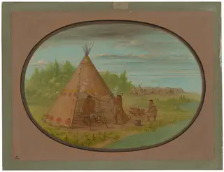 Vapor Bath - Minatarree, by George Catlin, oil, 1865