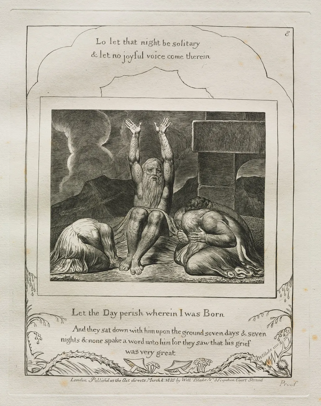 The Book of Job:  Pl. 8, Let the Day perish wherein I was Born, by William Blake, 1825