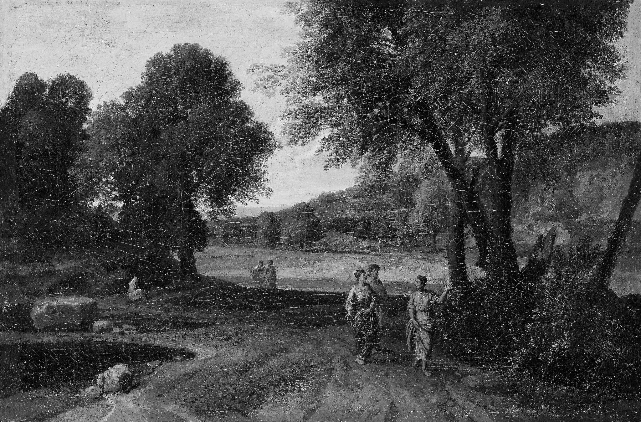 Classical Landscape with Two Women and a Man on a Path, detail