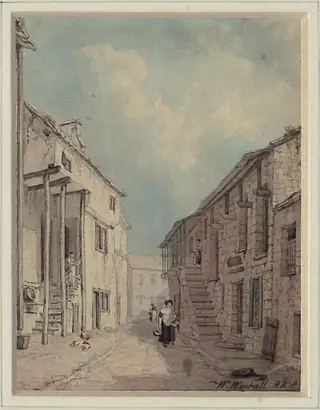 Street scene in Dent, Yorkshire, by William Westall, watercolor, 1850