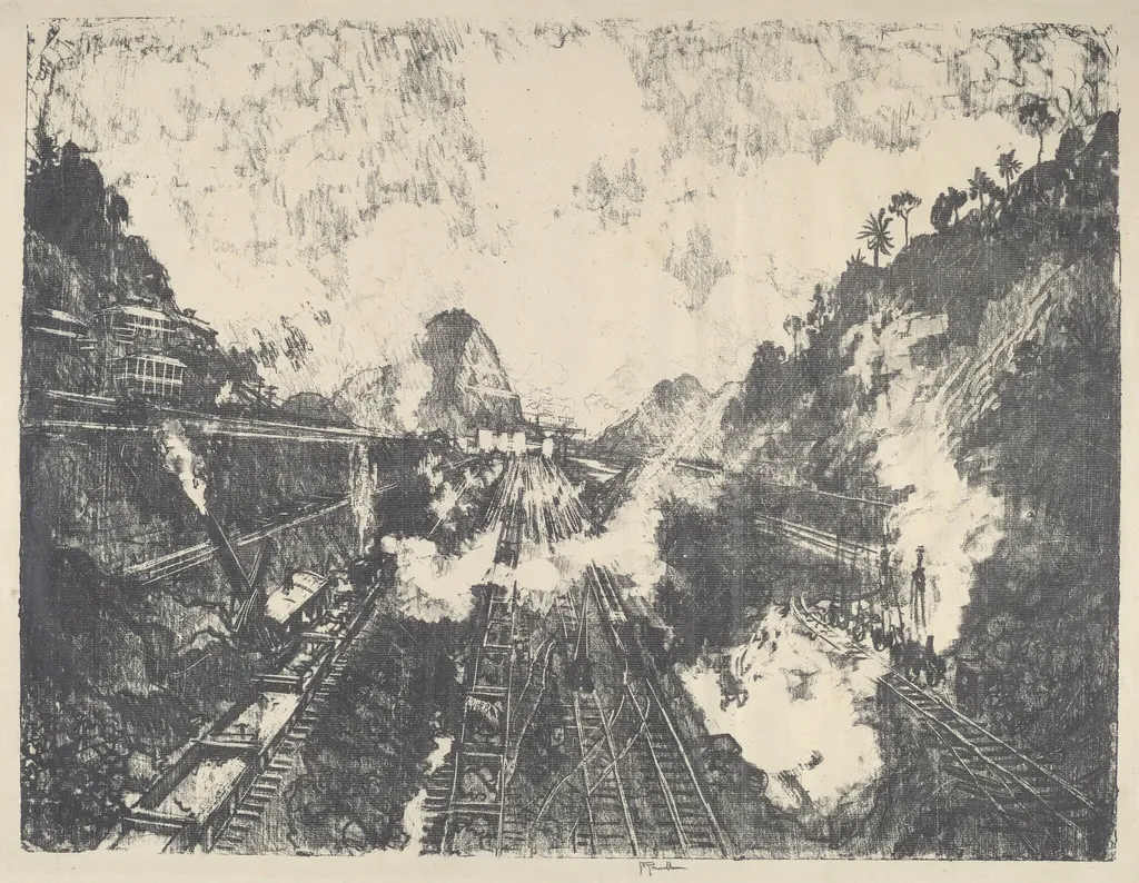 The Cut, Looking toward Ancon Hill, by Joseph Pennell, ink, 1912