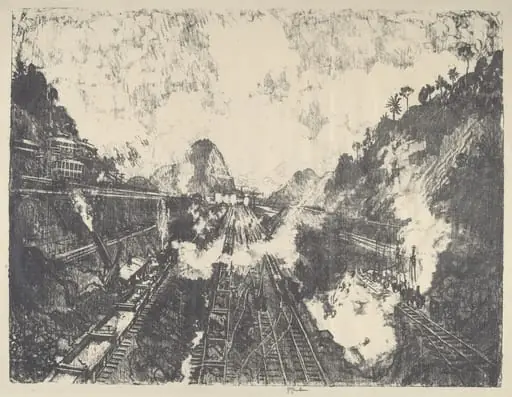 The Cut, Looking toward Ancon Hill, by Joseph Pennell, ink, 1912