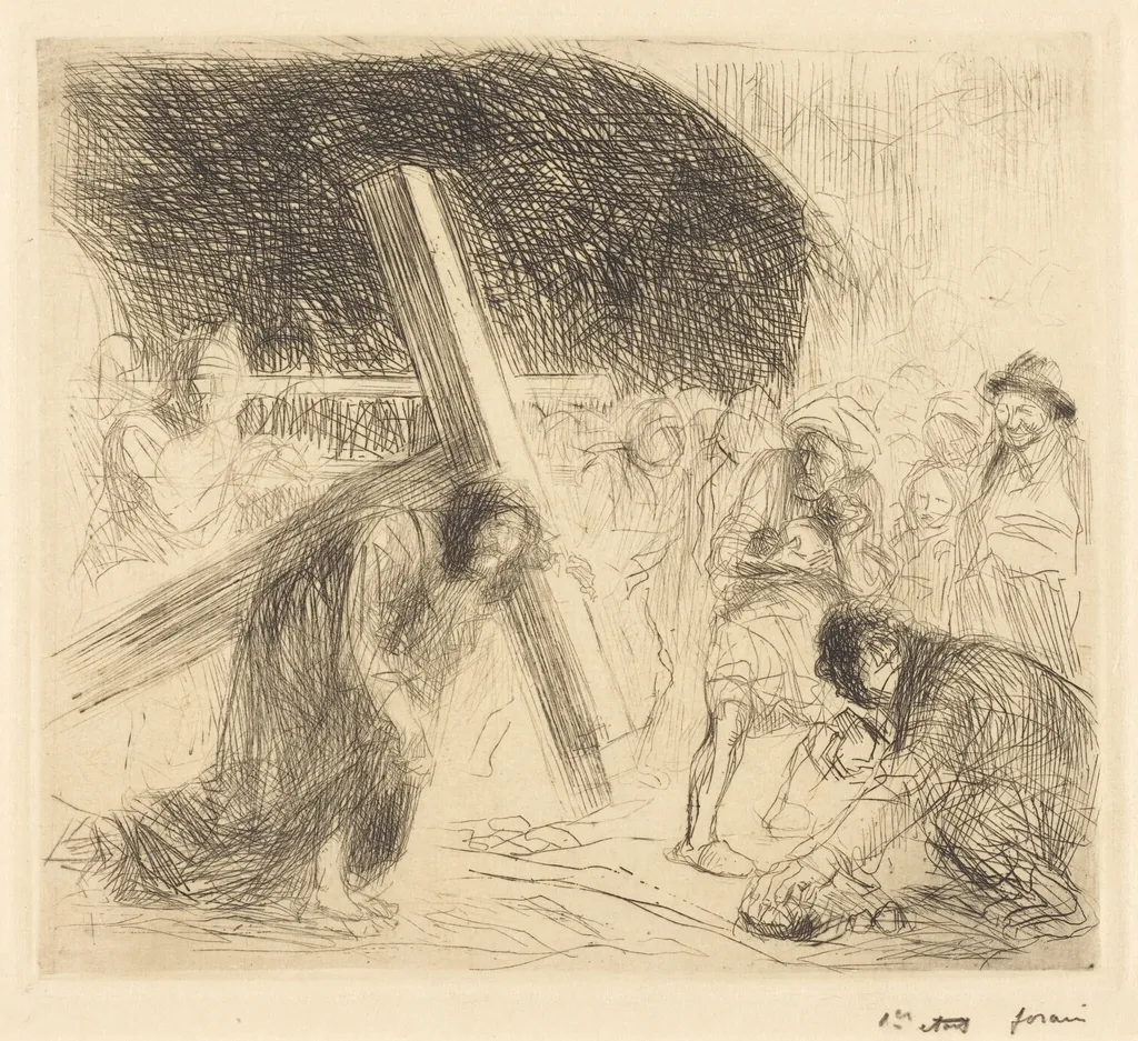 Le Christ portant sa croix (7e planche) (Christ Carrying the Cross) (seventh plate), by Jean-Louis Forain, ink, 1910