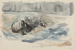 a) La Guerre sous-Marine. L'ecole des Neutres (recto); b) Study of  La Guerre sous-Marine. L'ecole des Neutres (verso), by Jean-Louis Forain, ink, 1916
