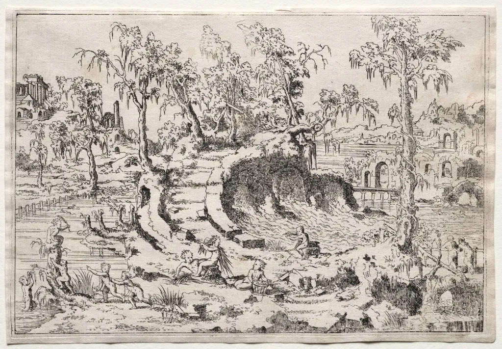 Landscape with Putti, by Léon Davent, 1550