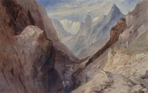 An Alpine pass, by William Brockedon, watercolor, 1805