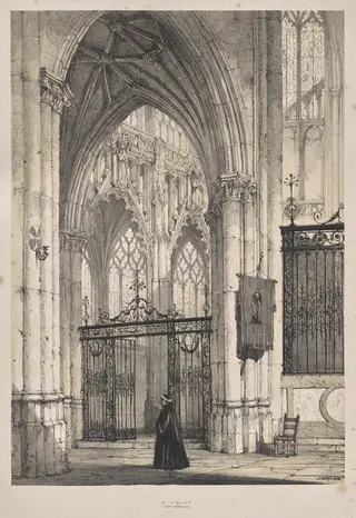 Architecture of the Middle Ages:  Church of St. Riquier, near Abbeville, by Joseph Nash, 1838
