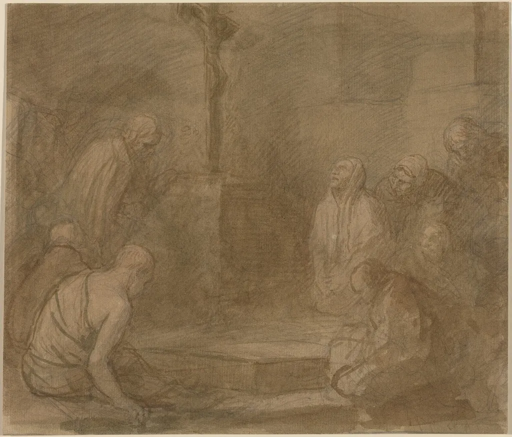 At the Foot of the Cross, by Alphonse Legros, ink, 1874
