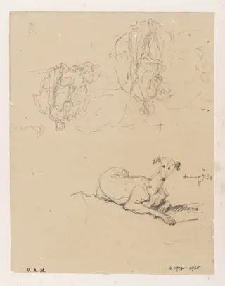 A dog, and two boatwomen by their beached craft, by George Chinnery, 8