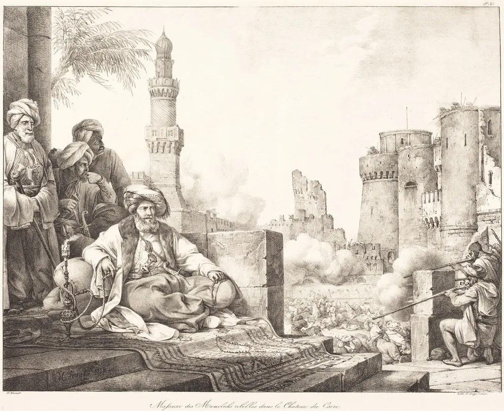 Massacre des Mameluks Rebelles dans le Château de Caire, by Horace Vernet, ink, 1818
