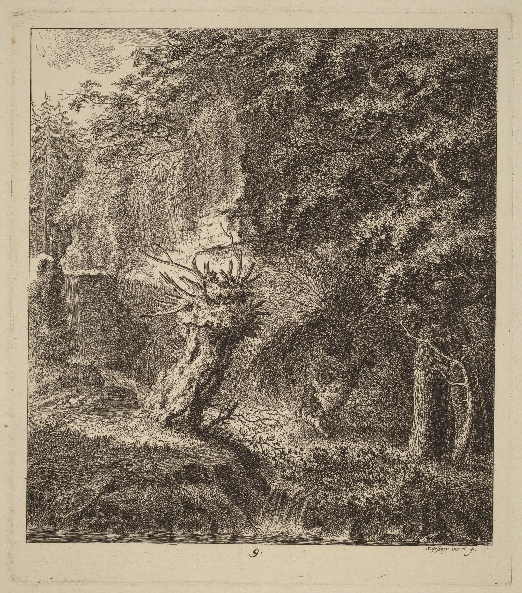 Wooded Landscape with a Pollarded Tree, detail