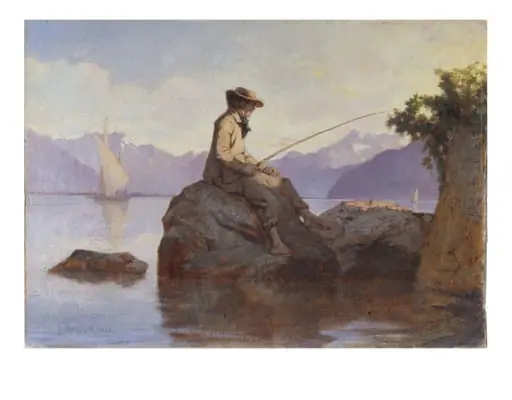 Fishing, by François Bocion, oil, 1855