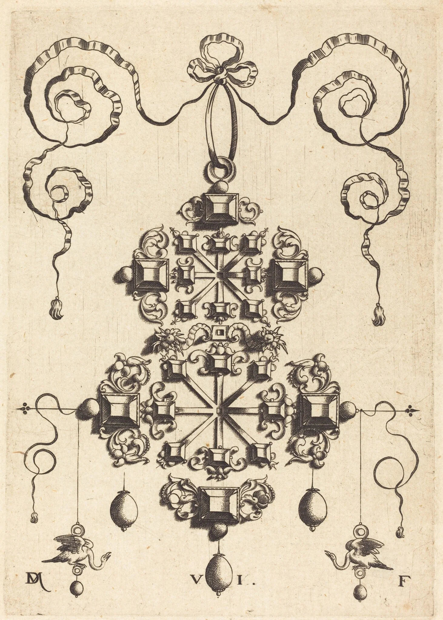 Large Pendant with Two Double Crosses, Surrounded by Six Large and Sixteen Small Table-Stones, detail