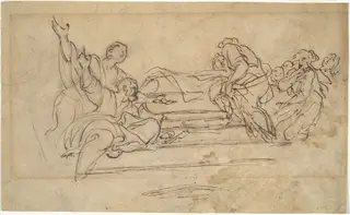 Figures on Steps (Studies for an Assumption of the Virgin), by Carlo Maratta, ink, 1601