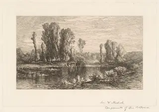 Landscape with Hay Wagon, by Charles Volkmar, ink, 1875