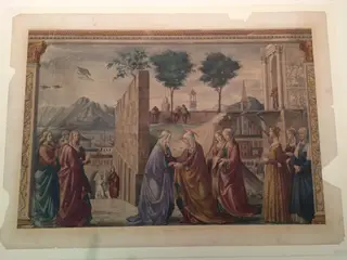 Watercolour, copy after The Visitation, Domenico Ghirlandaio in the Tornabuoni Chapel, Santa Maria Novella (Florence), by Domenico Ghirlandaio, watercolor
