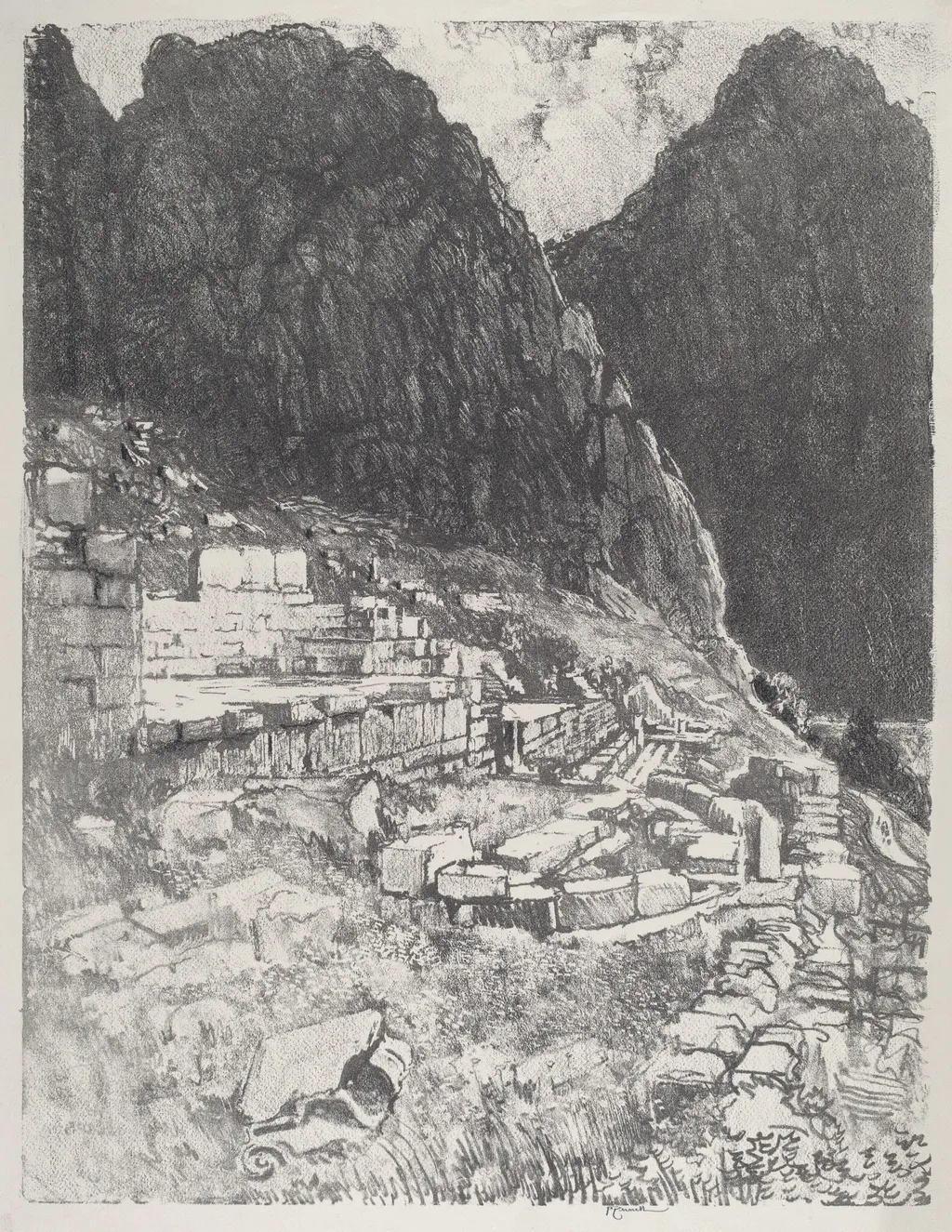Seats of the Mighty, Delphi, by Joseph Pennell, ink, 1913
