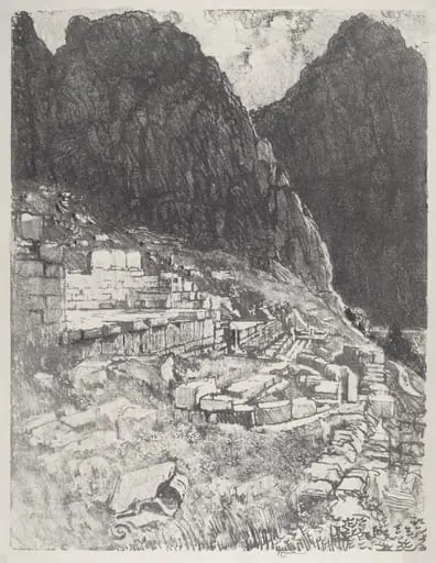 Seats of the Mighty, Delphi, by Joseph Pennell, ink, 1913
