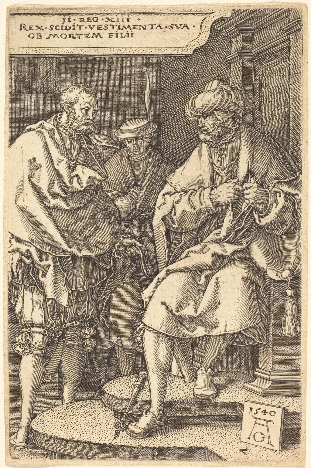 David Casting Off His Robes at the News of the Death of His Son, by Heinrich Aldegrever, ink, 1540