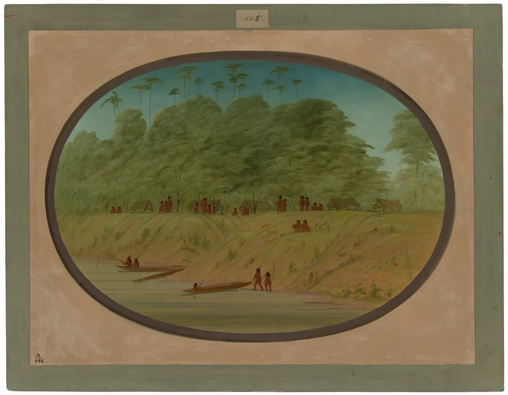 A Small Village - Payaguas Indians, by George Catlin, oil, 1862