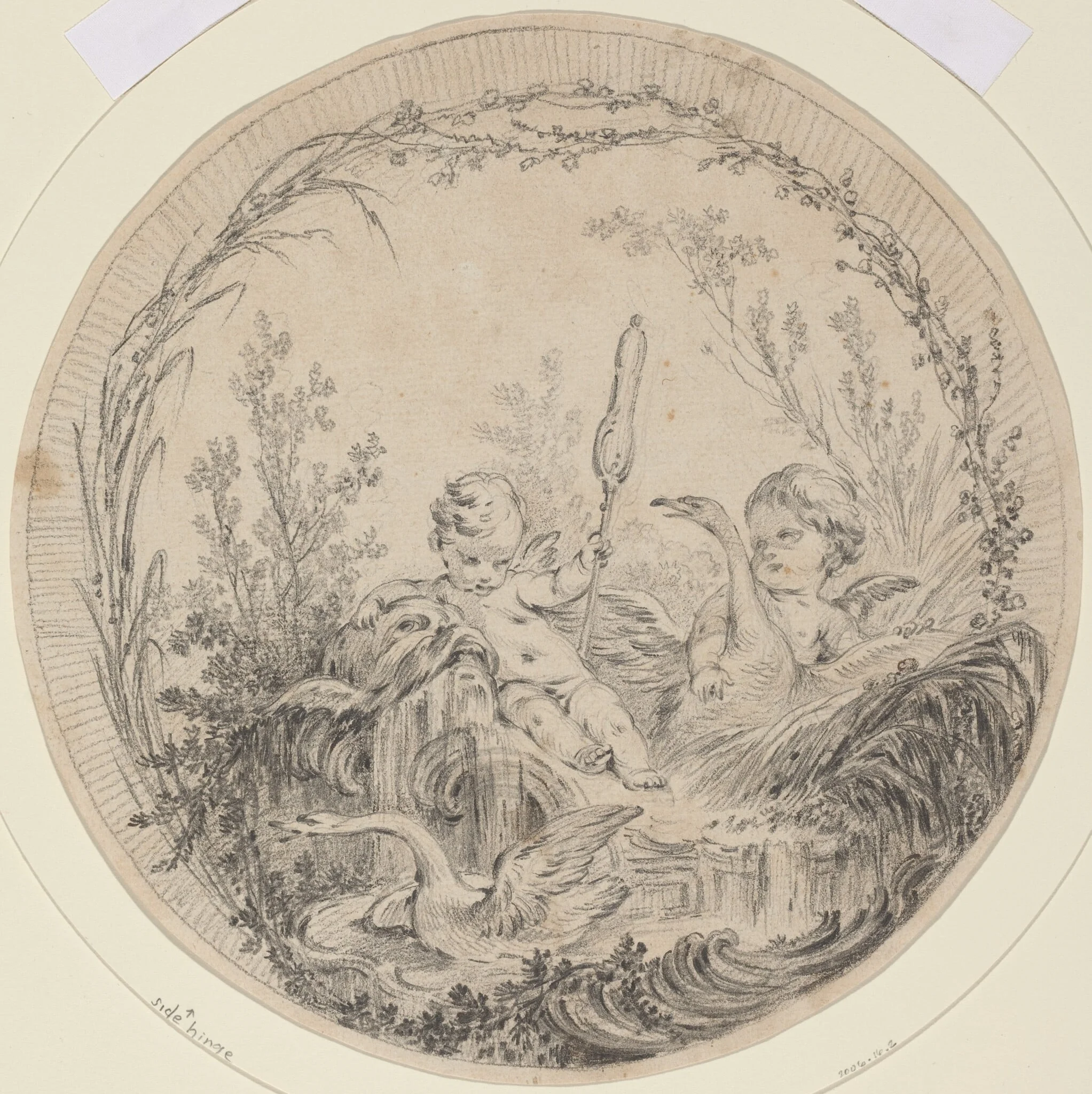 Two Putti Playing with Swans, detail