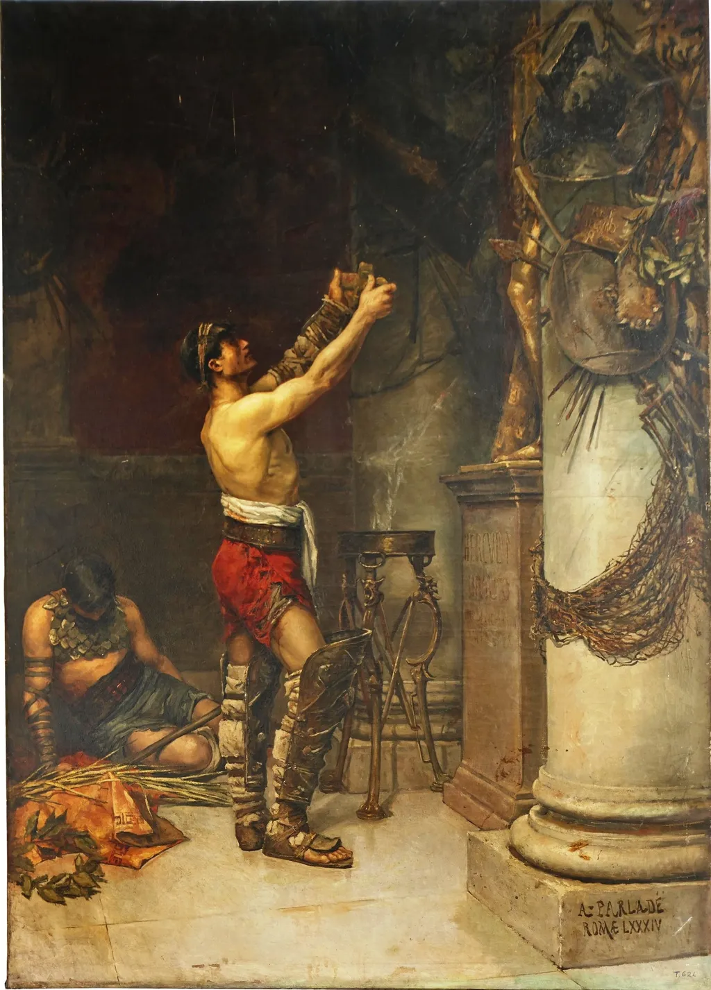 Gladiadores victoriosos ofreciendo las armas a Hércules guardián, by Andrés Parladé, oil, 1892