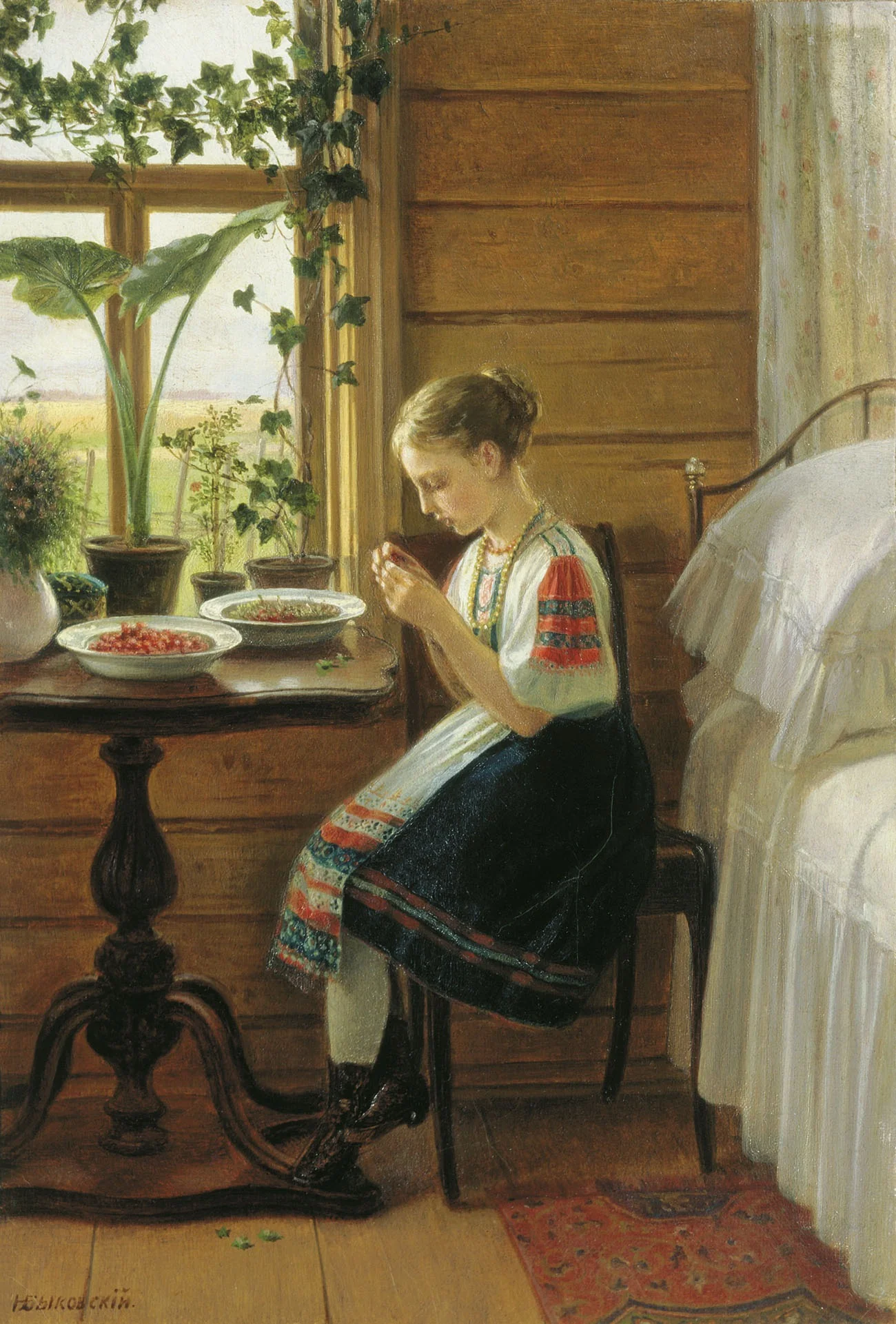 Girl Peeling Berries, detail