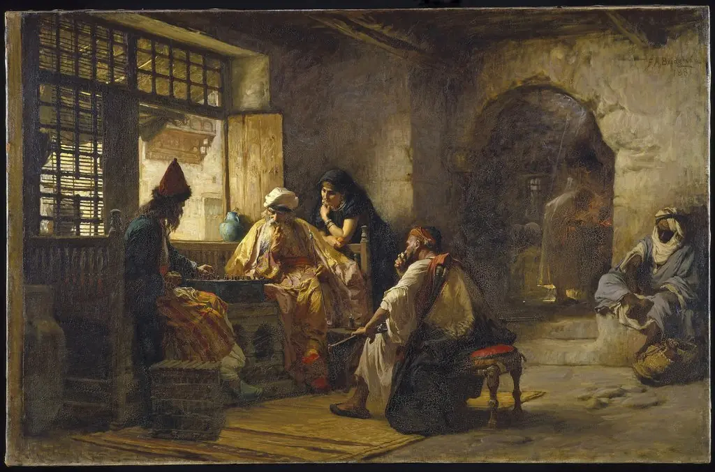 An Interesting Game, by Frederick Arthur Bridgman, oil, 1891