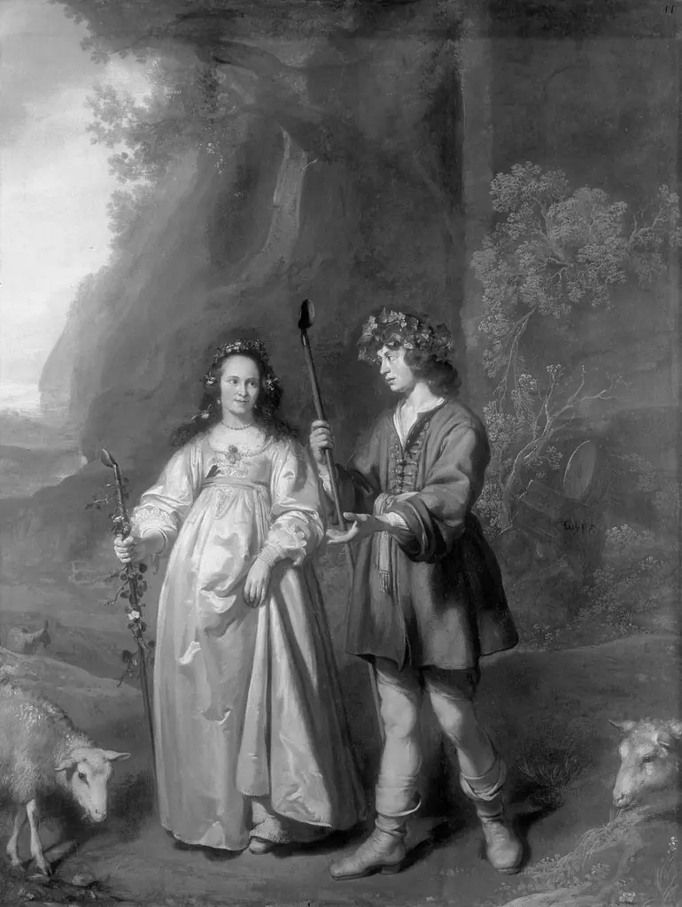 Young Dutch bride and groom as Damon and Phillis, by Jacob Gerritsz Cuyp, paint, 1634