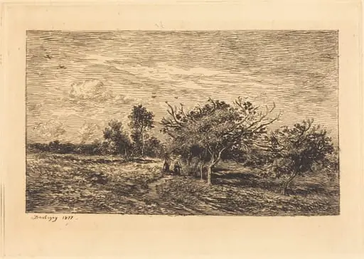 Apple Trees in Auvers (Pommiers a Auvers), by Charles François Daubigny, ink, 1877