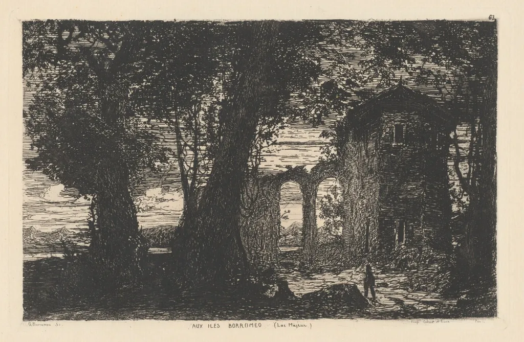 Aux Iles Borromeo [Lago maggiore] (On the Borromean Islands [Lago Maggiore]), by Giberto Borromeo, ink, 1865