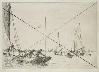 Oyster Dredging, West Mersea, by Arthur John Trevor Briscoe, 1918