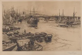 London Bridge, by Stephen Parrish, ink, 1884